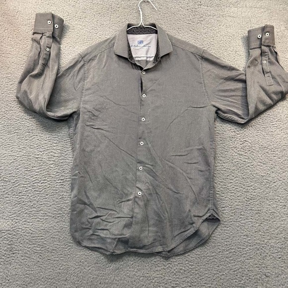 Michelsons London Button Up Shirt Mens Size Medium Striped Gray Dress Shirt - Picture 1 of 8